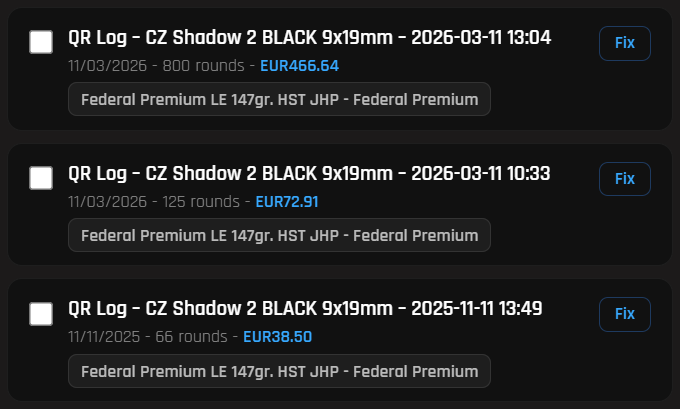 Shooting log — Armalog